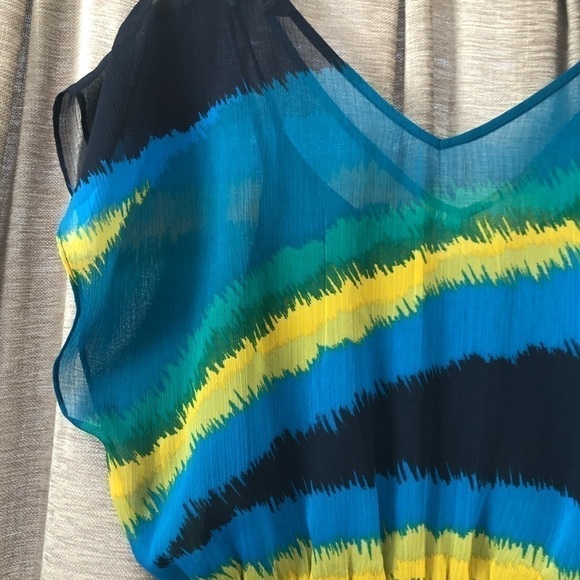 Express Blue & Green Water Color Stripe Mini Dress - Picture 11 of 11